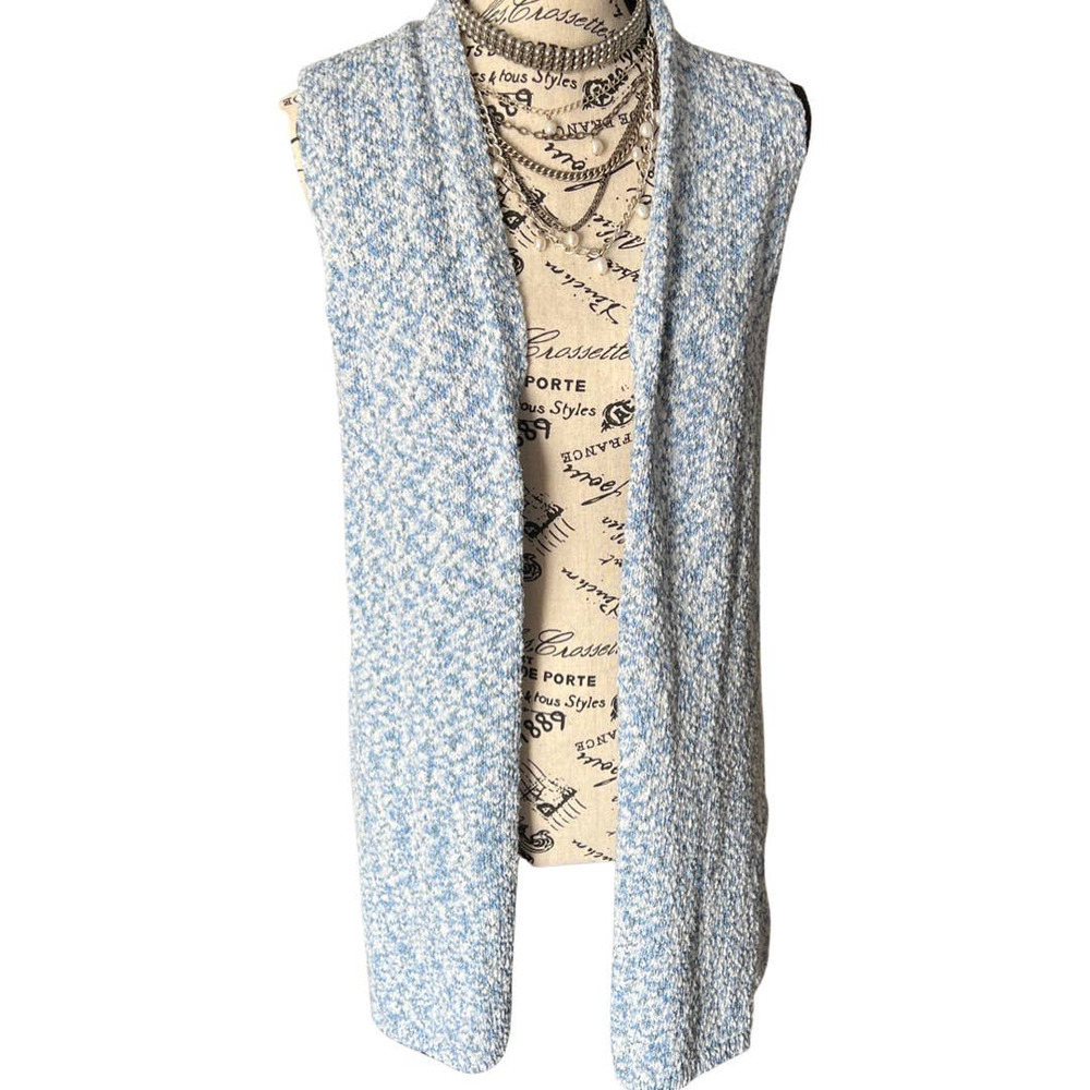 Loft Outlet Sleeveless Long Blue Marbled Draped Open Sweater Vest XS/ Small